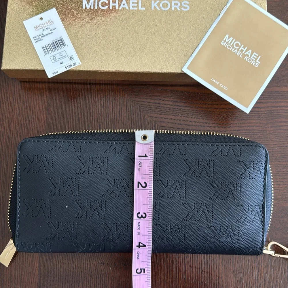 Michael Kors | Travel Continental Black Leather Wallet Wristlet New With Tags